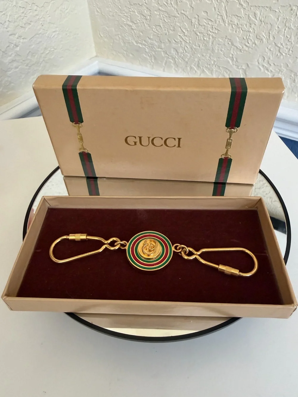 Gucci Double Valet Keychain Shelly Line / Web Stripe collection & Original Box